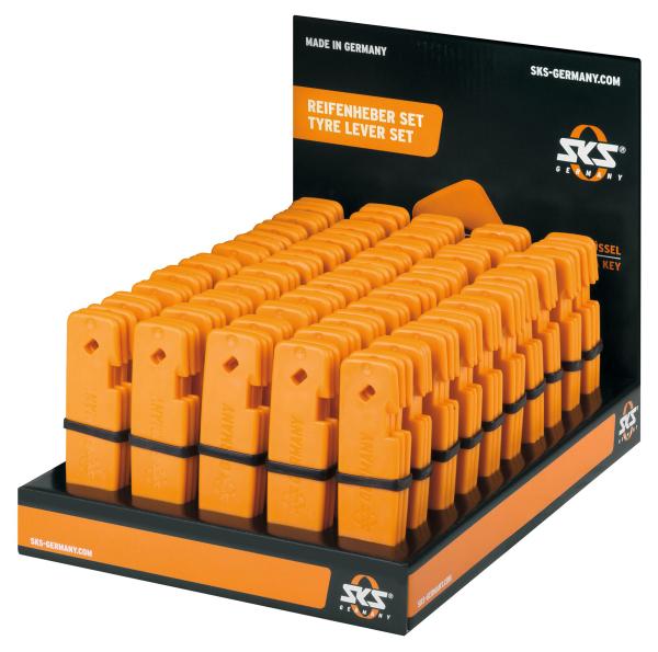 SKS Display-Pneuhebelset à 50 Sets SV-Schlüssel und AV-Druckablass inklusive orange 